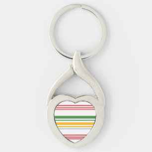 Cute grönt gult rand twisted heart silverfärgad nyckelring