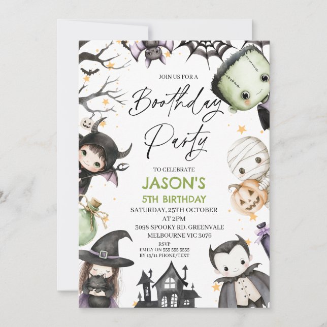 Cute Grönt Halloween Boys Boothday Party Birthday Inbjudningar (Framsida)