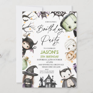 Cute Grönt Halloween Boys Boothday Party Birthday Inbjudningar