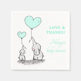 Cute Grönt Heart-ballonger Elephant Baby Shower Pappersservett