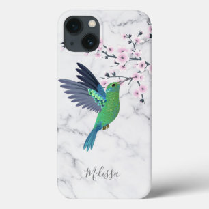 Cute Grönt Hummingbird Cherry Blommar Monogram