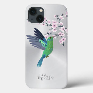 Cute Grönt Hummingbird Cherry Blommar Monogram
