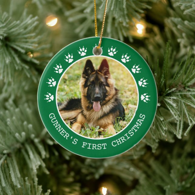 Cute Grönt Hund Photo Ram jul Julgransprydnad Keramik (Träd)