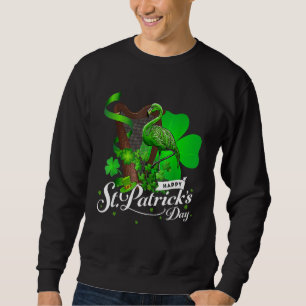 Cute Grönt Irish Flamingo St Patrick Day Shamrock Lång Ärmad Tröja