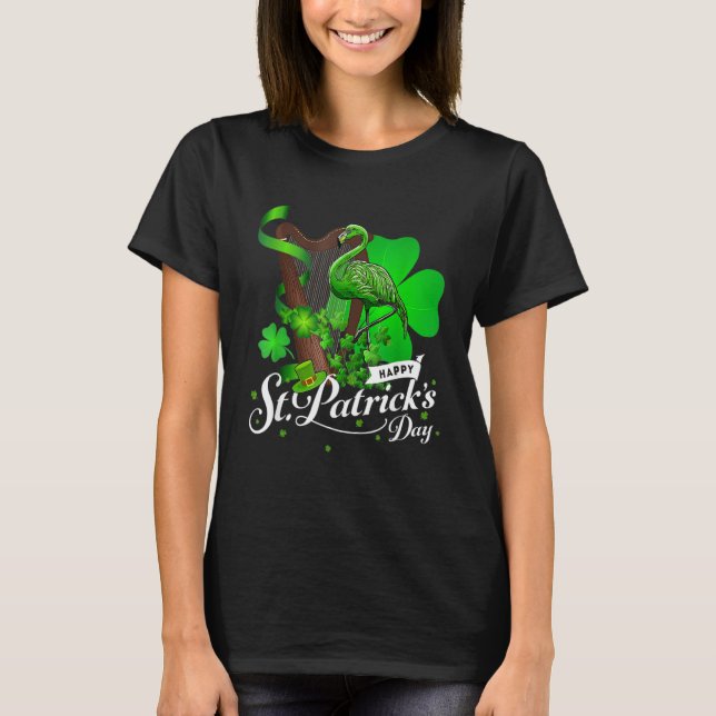 Cute Grönt Irish Flamingo St Patrick Day Shamrock T Shirt (Framsida)