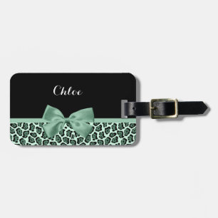 Cute Grönt Jaguar Skriv ut Girly Jade Bow och Namn Bagagebricka