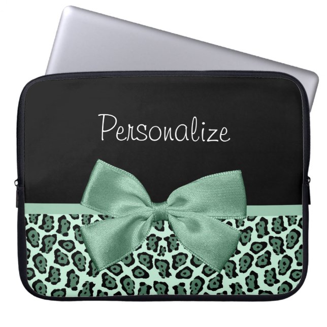 Cute Grönt Jaguar Skriv ut Girly Jade Bow och Namn Laptop Sleeve (Framsidan)
