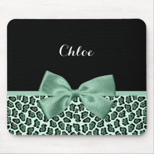 Cute Grönt Jaguar Skriv ut Girly Jade Bow och Namn Musmatta