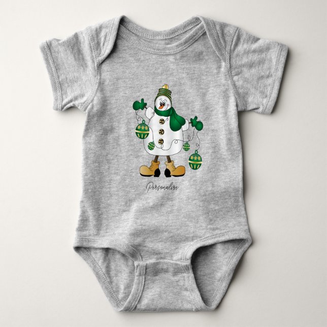 Cute Grönt jul Snögubbe T Shirt (Framsida)