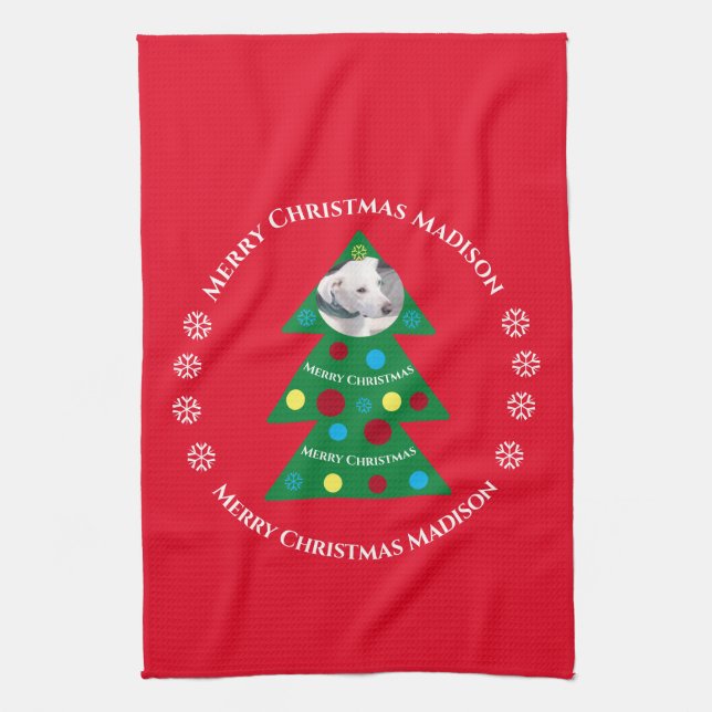 Cute Grönt Julgran Firande Helgdag Red Kökshandduk (Vertikal)