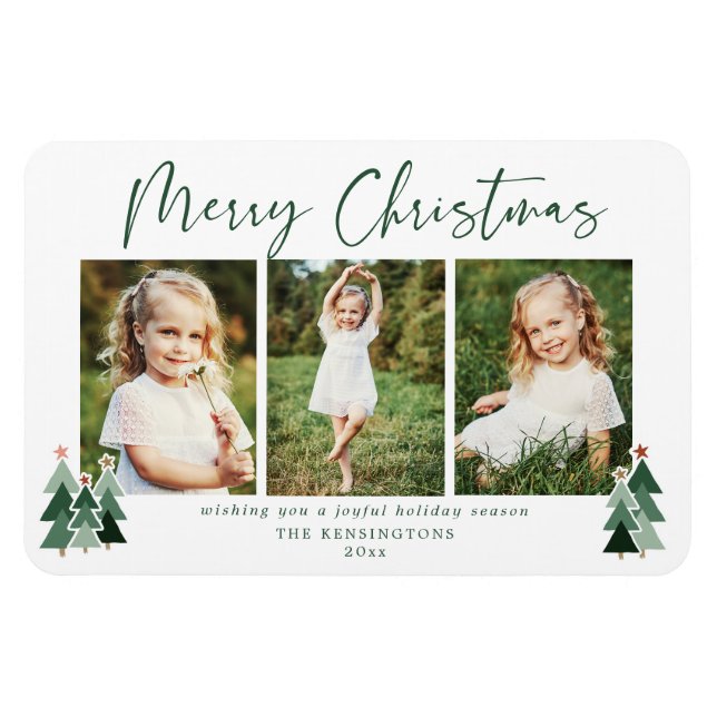 Cute Grönt Julgranar Helgdag 3-foto Magnet (Horisontell)