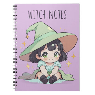 Cute Grönt Kawaii Baby Witch Girl Spiral Anteckningsbok