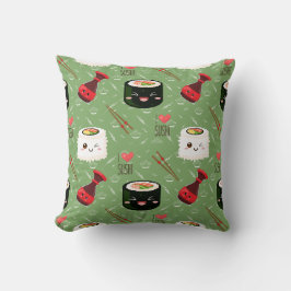 Cute grönt Kawaii Sushi mönster Kudde