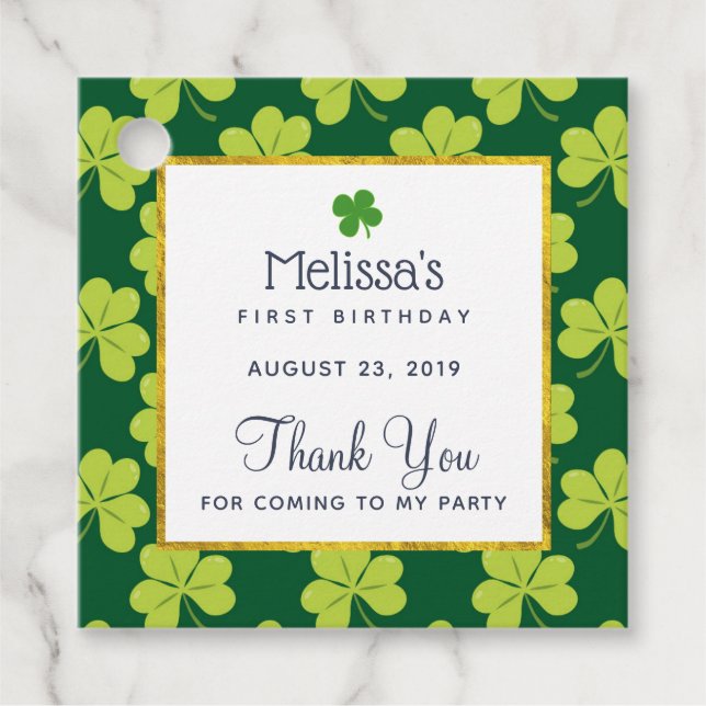 Cute Grönt Klöver Mönster födelsedag Tack Gåvor Etiketter (Framsida)