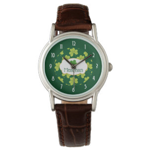 Cute Grönt Klöver Shamrock Mönster Armbandsur