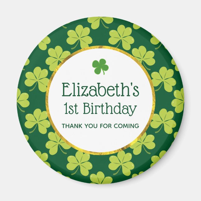 Cute Grönt Klöver Shamrock Mönster Birthday Magnet (Framsidan)