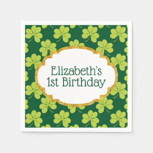 Cute Grönt Klöver Shamrock Mönster Birthday Pappersservett