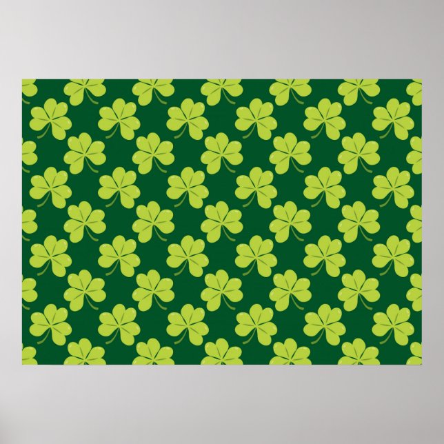 Cute Grönt Klöver Shamrock Mönster Poster (Framsidan)