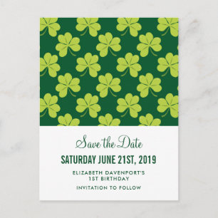 Cute Grönt Klöver Shamrock Mönster Spara datum Vykort