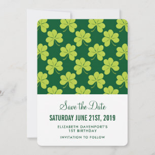 Cute Grönt Klöver Shamrock Mönster Spara Datumet