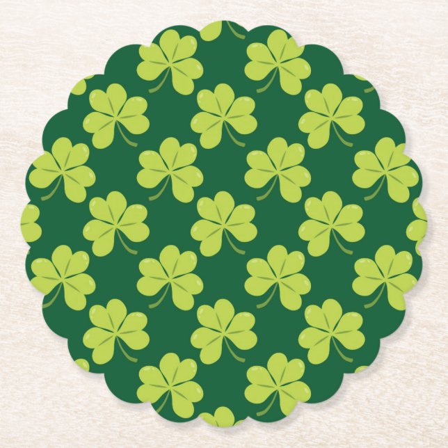 Cute Grönt Klöver Shamrock Mönster Underlägg Papper (Framsida)