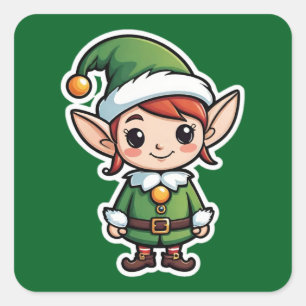 Cute Grönt Kostym Elf Fyrkantigt Klistermärke