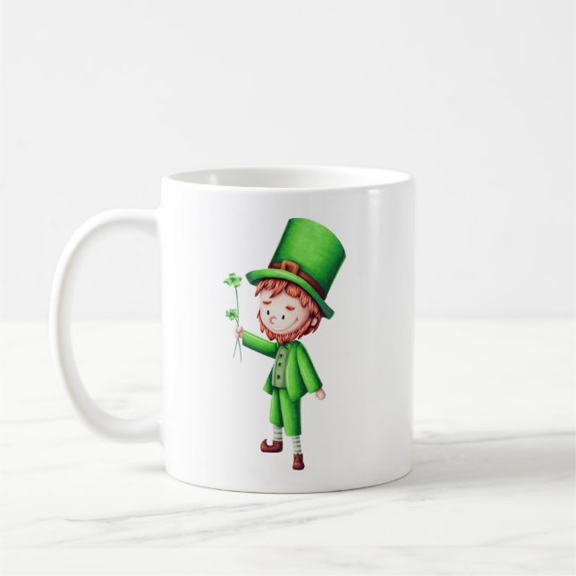 Cute Grönt Leprechaun Shamrock Kaffemugg (Vänster)