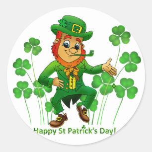 Cute Grönt Leprechaun St patrick's day Shamrock Runt Klistermärke