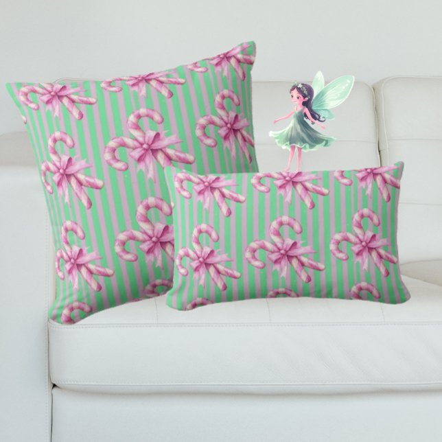 Cute Grönt Lila Rosa Candy cane jul Lumbarkudde (Skapare uppladdad)