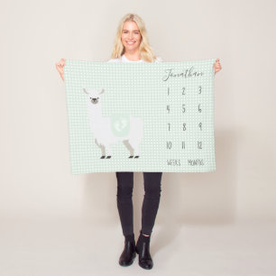 Cute Grönt Llama Polka Dot Baby Milestone Fleecefilt