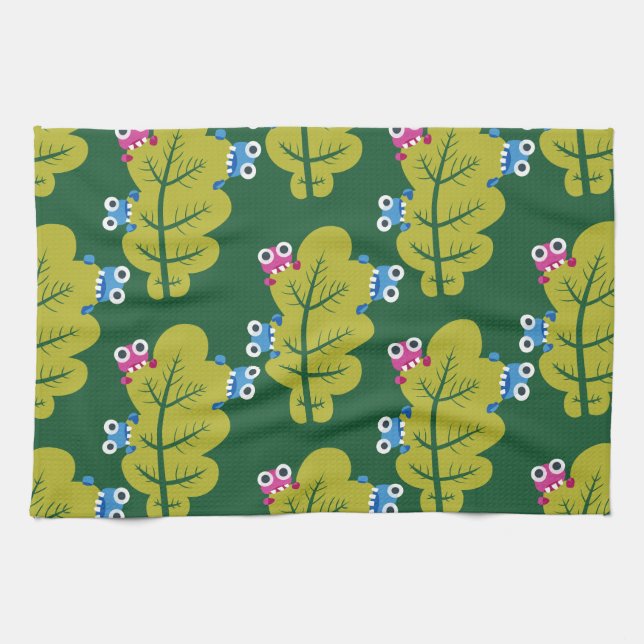 Cute Grönt Löv Mönster Kökshandduk (Horisontell)