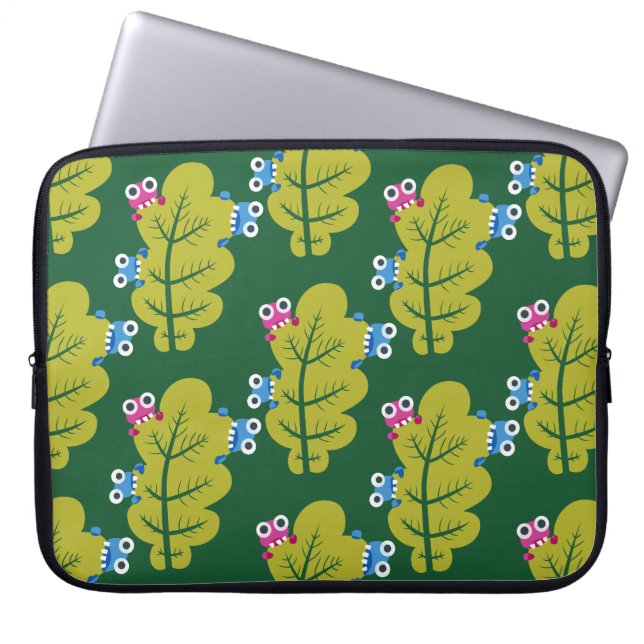 Cute Grönt Löv Mönster Laptop Sleeve (Framsidan)