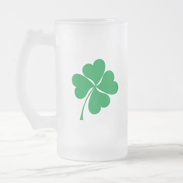 Cute Grönt Lucky 4 löv hjärta Klöver shamrock Frostat Ölglas (Vänster)