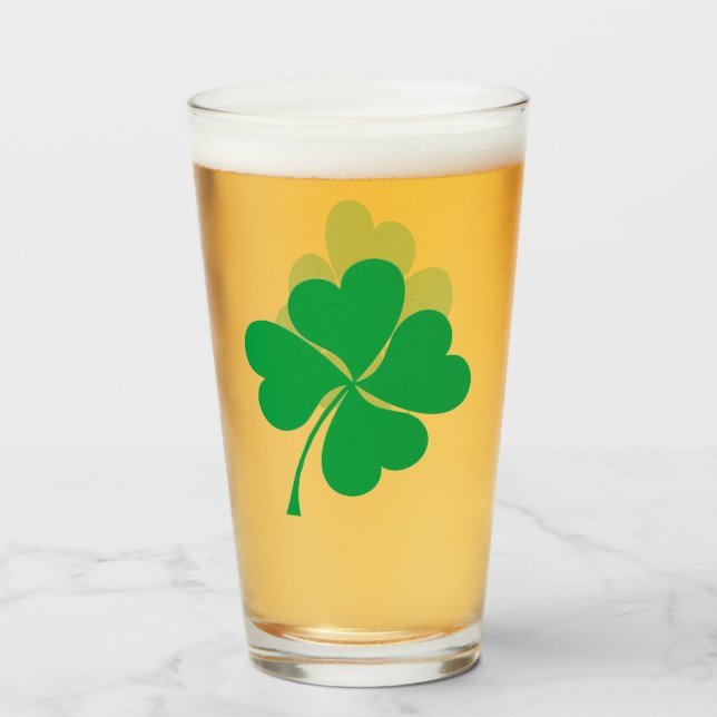 Cute Grönt Lucky 4 löv hjärta Klöver shamrock Glaskopp (Framsida fylld)
