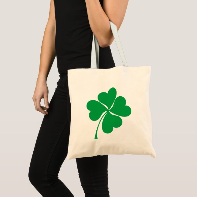 Cute Grönt Lucky 4 löv hjärta Klöver shamrock Tygkasse (Framsida (produkt))
