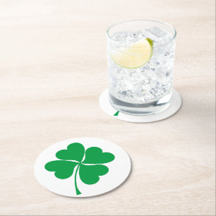 Cute Grönt Lucky 4 löv hjärta Klöver shamrock Underlägg Papper Rund