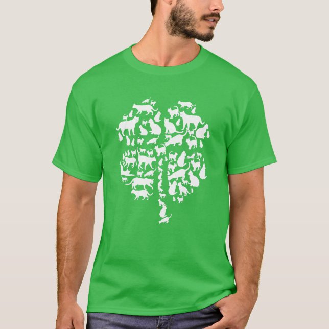 Cute Grönt Lucky Shamrock Klöver Cat Lover St. Pat T Shirt (Framsida)