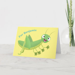 Cute grönt lycklig gräshoppor tecknad kort