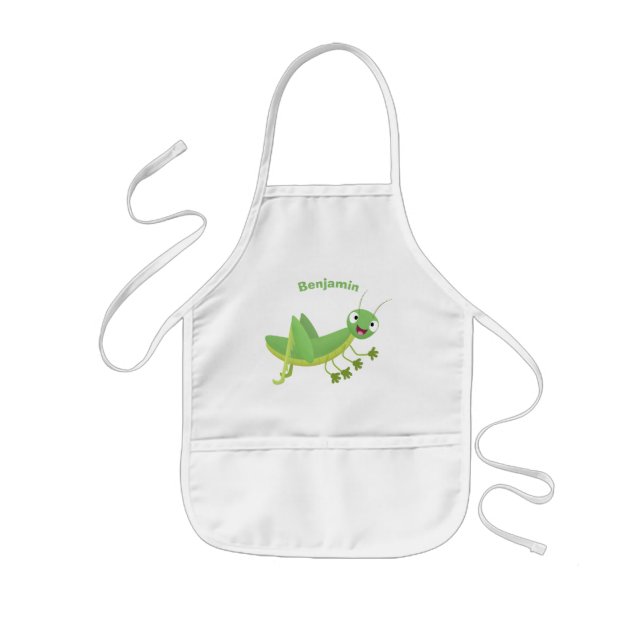 Cute grönt lycklig grasopper tecknad barnförkläde (Framsidan)