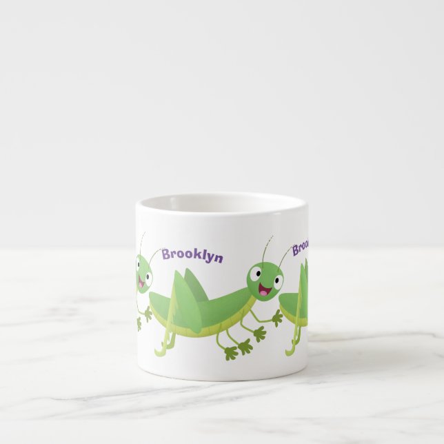 Cute grönt lycklig grasopper tecknad espressomugg (Framsidan)