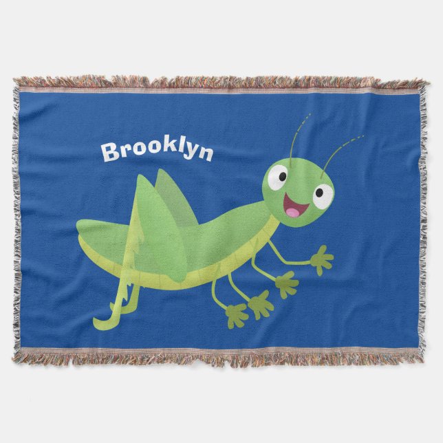 Cute grönt lycklig grasopper tecknad filt (Framsidan)