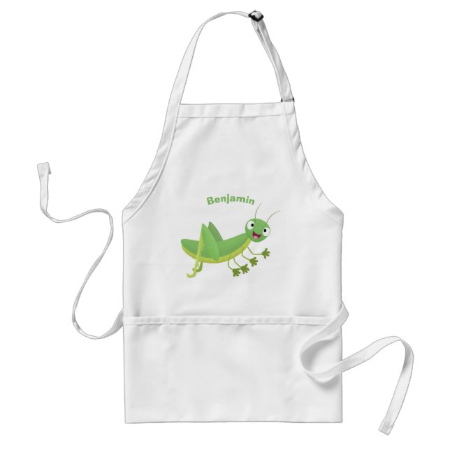 Cute grönt lycklig grasopper tecknad förkläde (Framsidan)