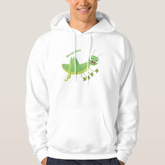 Cute grönt lycklig grasopper tecknad hoodie (Framsida)