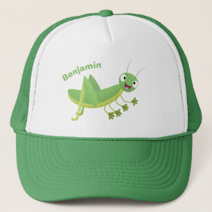 Cute grönt lycklig grasopper tecknad keps