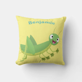 Cute grönt lycklig grasopper tecknad kudde