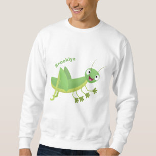 Cute grönt lycklig grasopper tecknad lång ärmad tröja