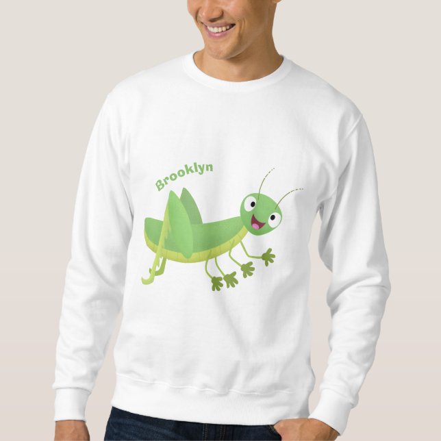 Cute grönt lycklig grasopper tecknad lång ärmad tröja (Framsida)