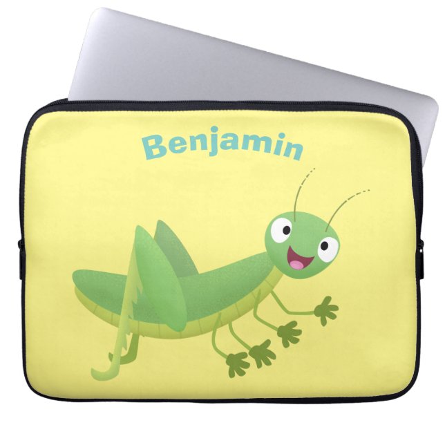 Cute grönt lycklig grasopper tecknad laptop fodral (Framsidan)