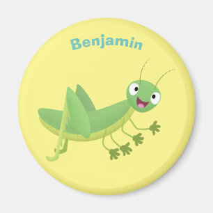 Cute grönt lycklig grasopper tecknad magnet