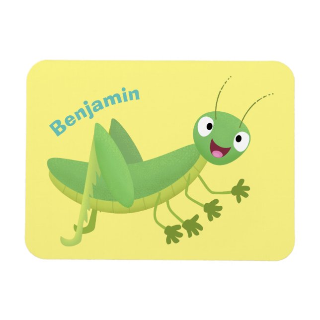 Cute grönt lycklig grasopper tecknad magnet (Horisontell)